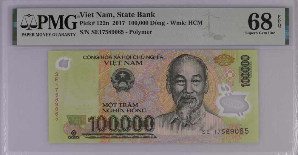 Vietnam 100000 Dong 2017 P 122 n Superb GEM UNC PMG 68 EPQ