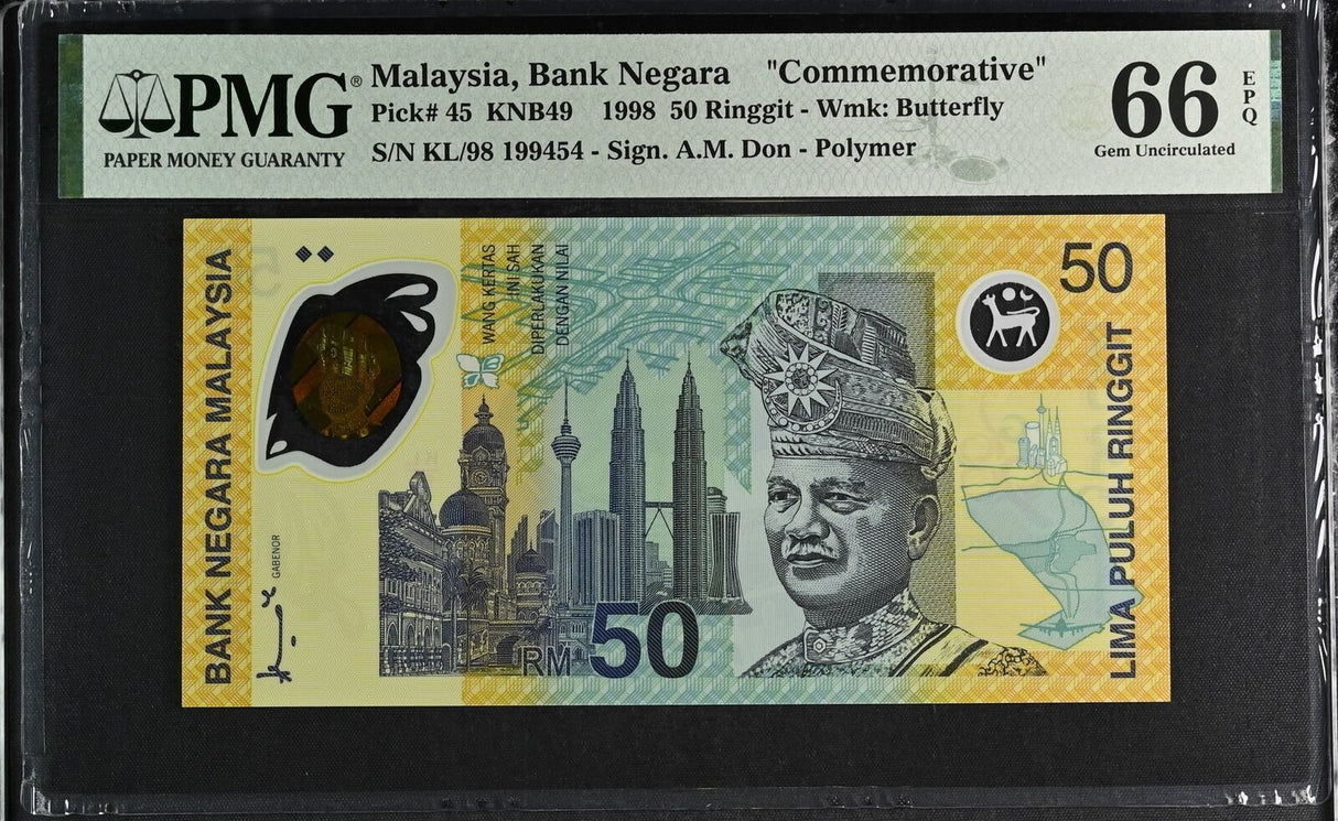 Malaysia 50 Ringgits 1998 Comm. Polymer P 45 Gem UNC PMG 66 EPQ