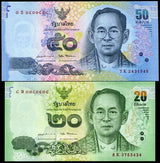 THAILAND SET 2 PCS 20 50 BAHT 2017 COMM. P 130 131 UNC