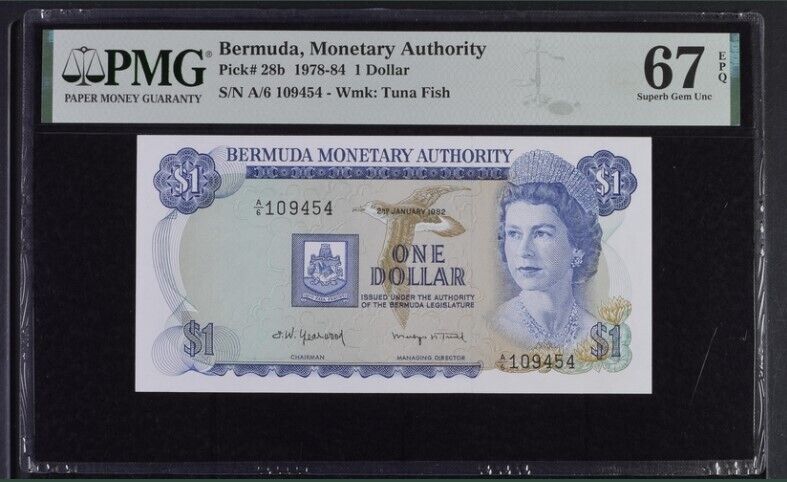 Bermuda 1 Dollar 1982 P 28 b Superb Gem UNC PMG 67 EPQ