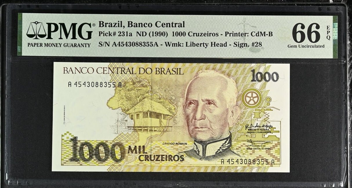 Brazil 1000 Cruzeiros ND 1990 P 231 a Gem UNC PMG 66 EPQ
