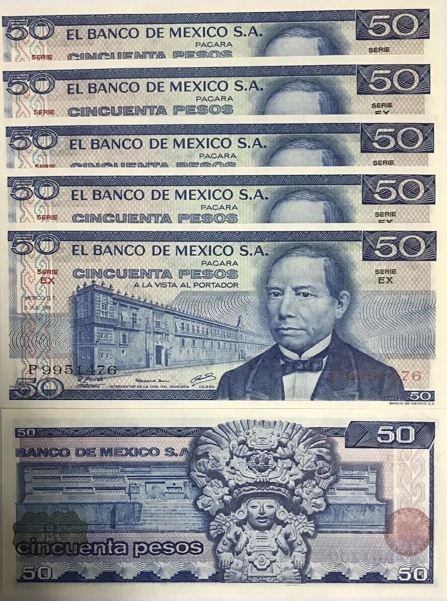 Mexico 50 Pesos 1978 Series EX P 65 c UNC LOT 5 PCS