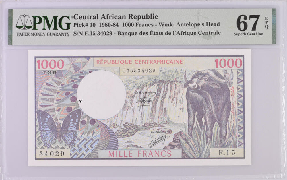 Central African Republic 1000 Francs 1981 P 10 Superb Gem UNC PMG 67 EPQ