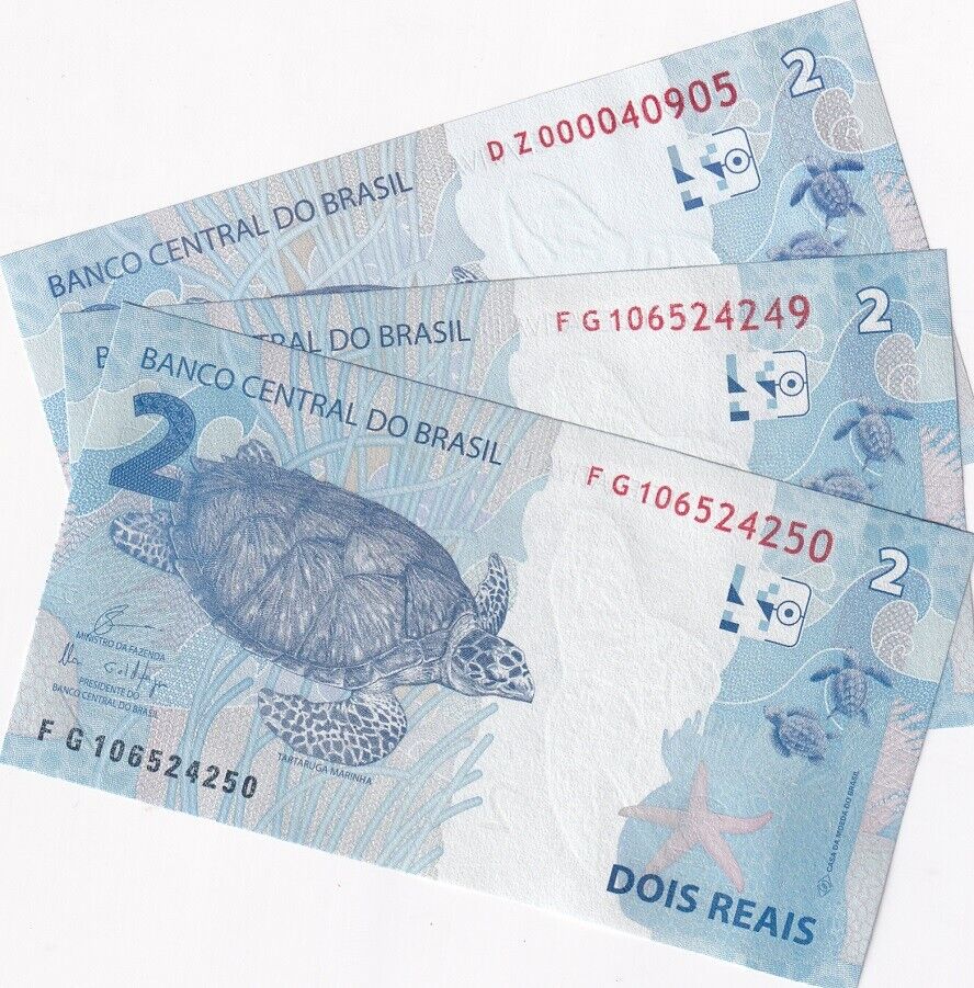Brazil 2 Reais 2010/2019 P 252 e Sign Eduardo and Ilan UNC LOT 3 PCS