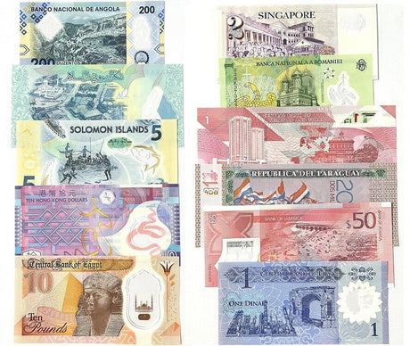 World Polymer Banknotes Set 11 Pcs Lot Different Notes From 11 Countries All UNC