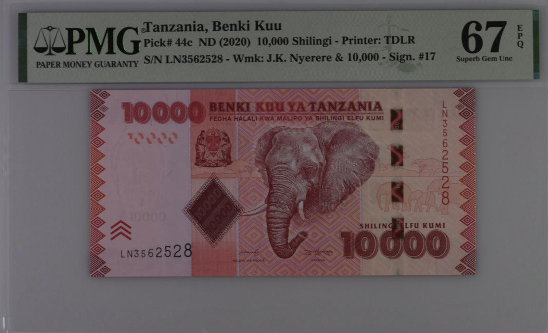 Tanzania 10000 Shilling ND 2020 P 44 c Superb Gem UNC PMG 67 EPQ