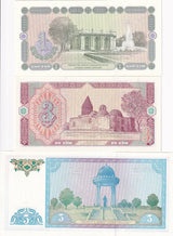 Uzbekistan Set 3 UNC 1 3 5  SUM 1994 P 73 P 74 P 75 UNC