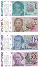 Argentina SET 4 PCS 1 5 10 50 Australes ND 1985 - 1990 P 323 324 325 P 326 UNC