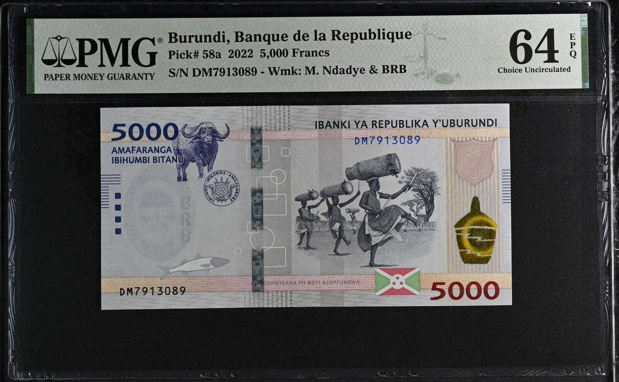 Burundi 5000 Francs 2022 P 58 a Choice UNC PMG 64 EPQ