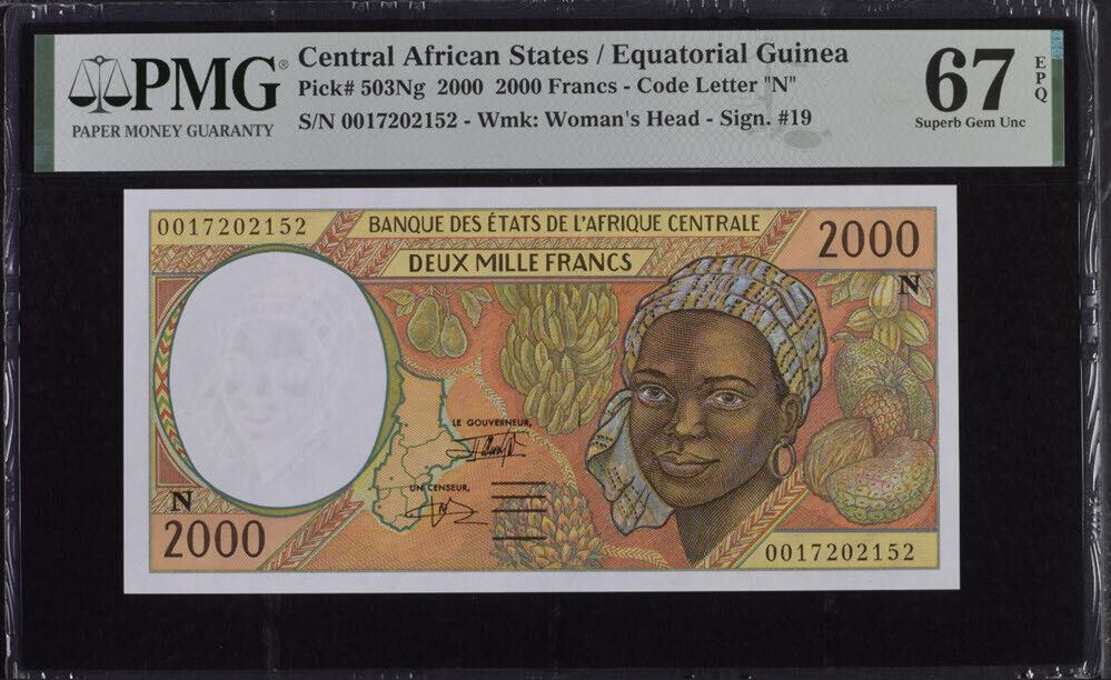 Central African St. Guinea 2000 Fr. 2000 P 503Ng Superb Gem UNC PMG 67 EPQ
