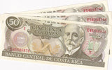 COSTA RICA 50 COLONES 1993 P 257 UNC LOT 3 PCS