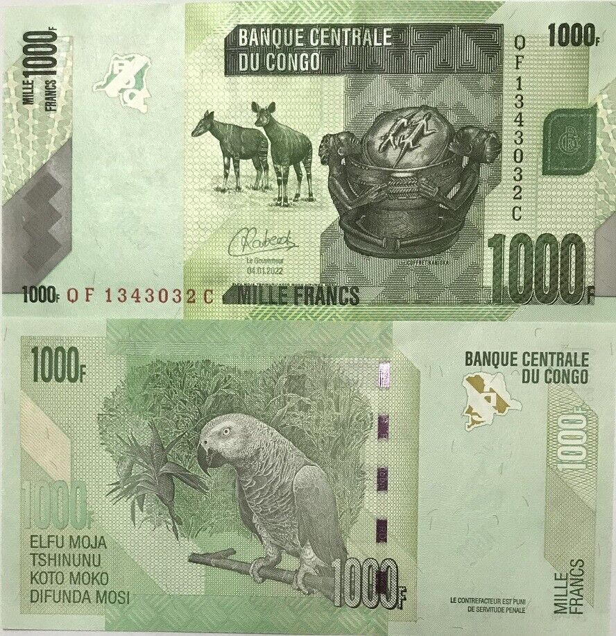Congo 1000 Francs 2022 P 101 UNC