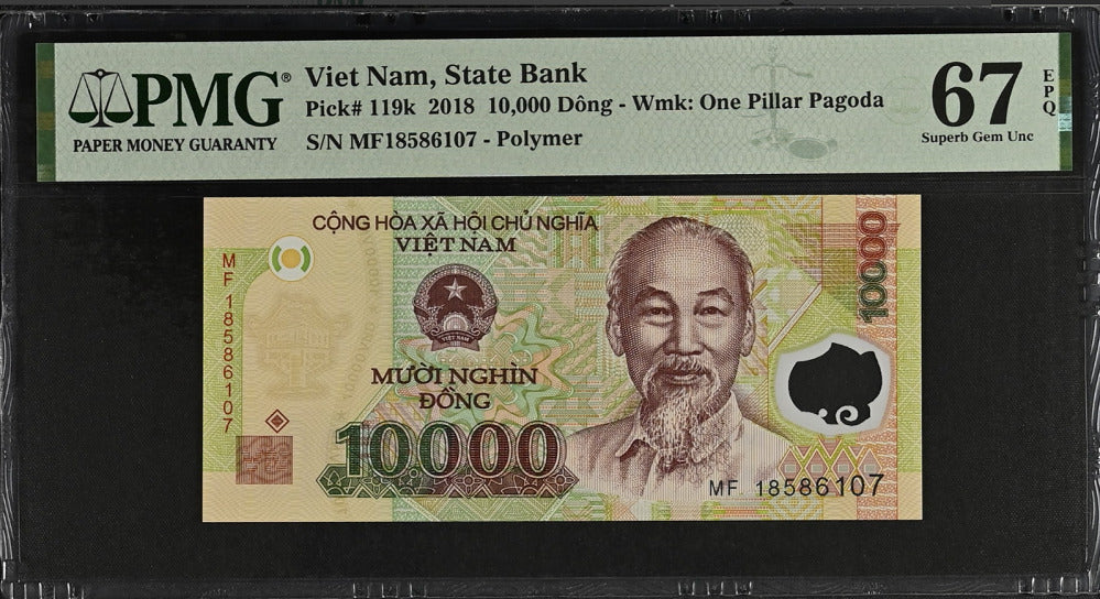 Vietnam 10000 Dong 2018 P 119 k Superb Gem UNC PMG 67 EPQ
