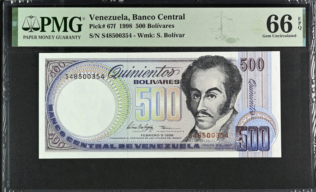 Venezuela 500 BOLIVARES 1998 P 67 f GEM UNC PMG 66 EPQ