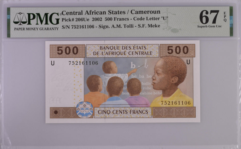 Central African Cameroun 500 Francs 2002 P 206 Ue Superb Gem UNC PMG 67 EPQ