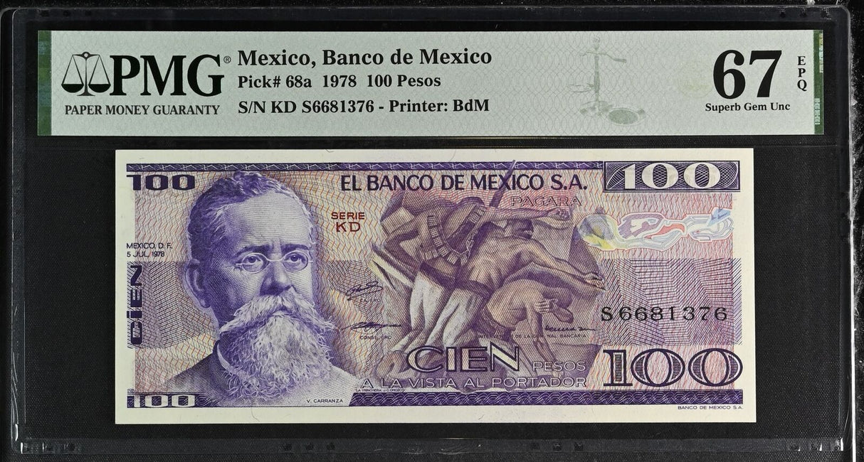 Mexico 100 Pesos 1978 P 68 a Superb Gem UNC PMG 67 EPQ Top Pop