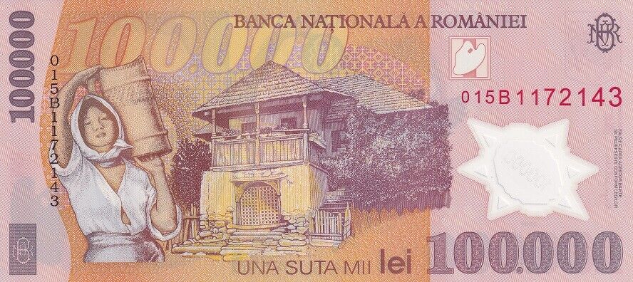 ルーマニア 2001年 デノミ前 100000Lei 未使用 p-114