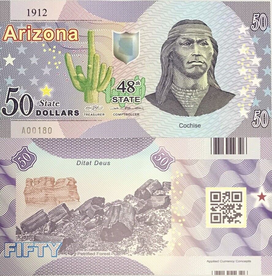 USA United State 50 Dollars 2022 POLYMER 48th Arizona Cochise Petrified