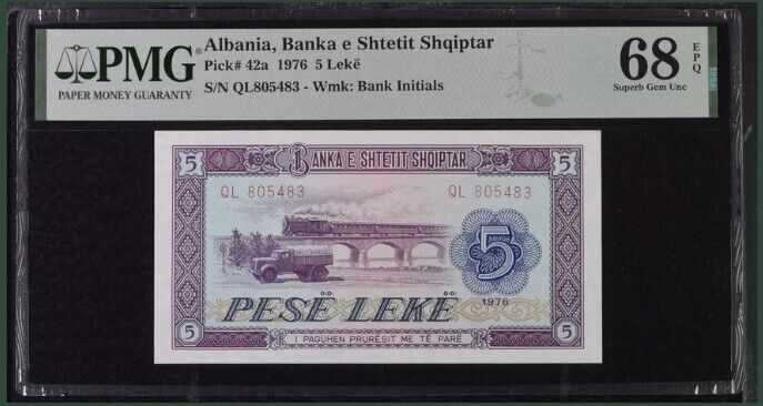 Albania 5 Leke 1976 P 42 a Superb GEM UNC PMG 68 EPQ