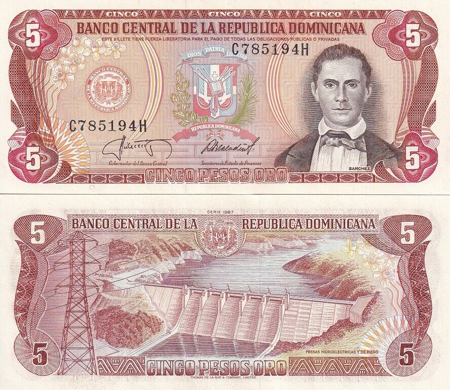Dominican Republic 5 Pesos 1987 P 118 c UNC