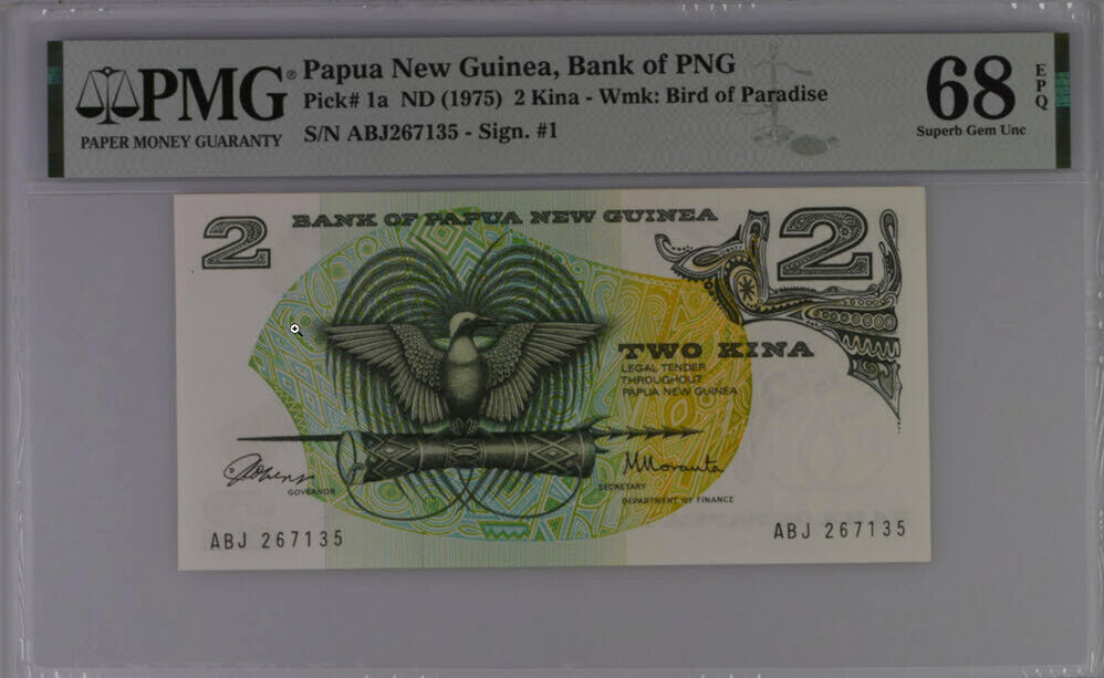 Papua New Guinea 2 Kina ND 1975 P 1 a Superb Gem UNC PMG 68 EPQ High