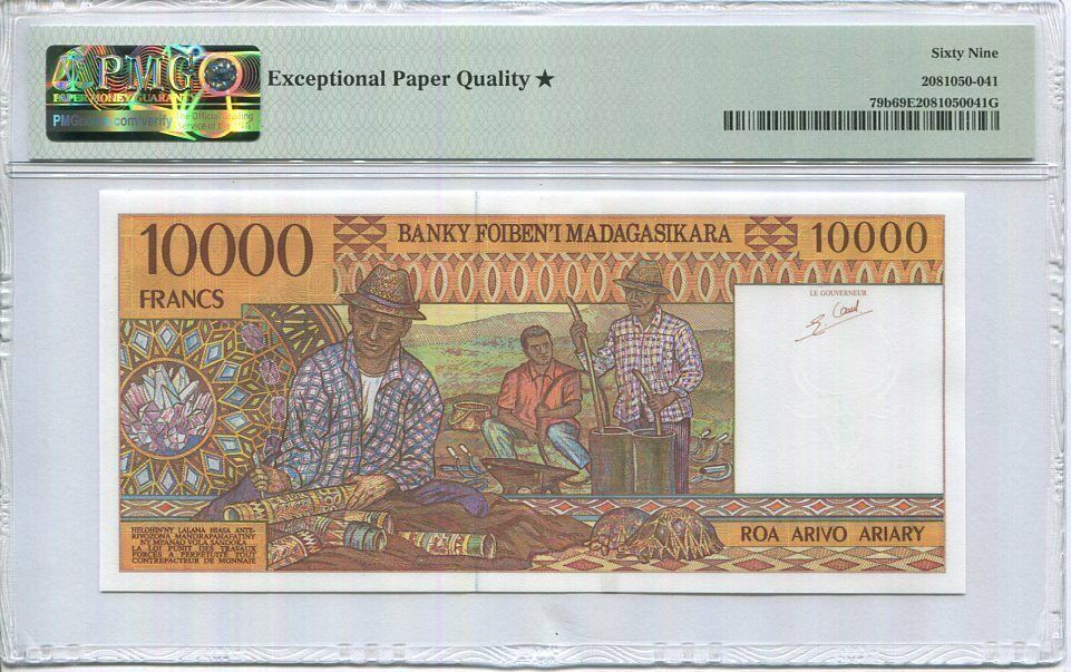 Madagascar 10000 Francs 2000 Ariary 1995 P 79 b Superb GEM UNC PMG 69 EPQ Extra