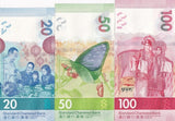 Hong Kong Set 3 Pcs 20 50 100 Dollars Mixed Years SCB P 302 303 304 UNC