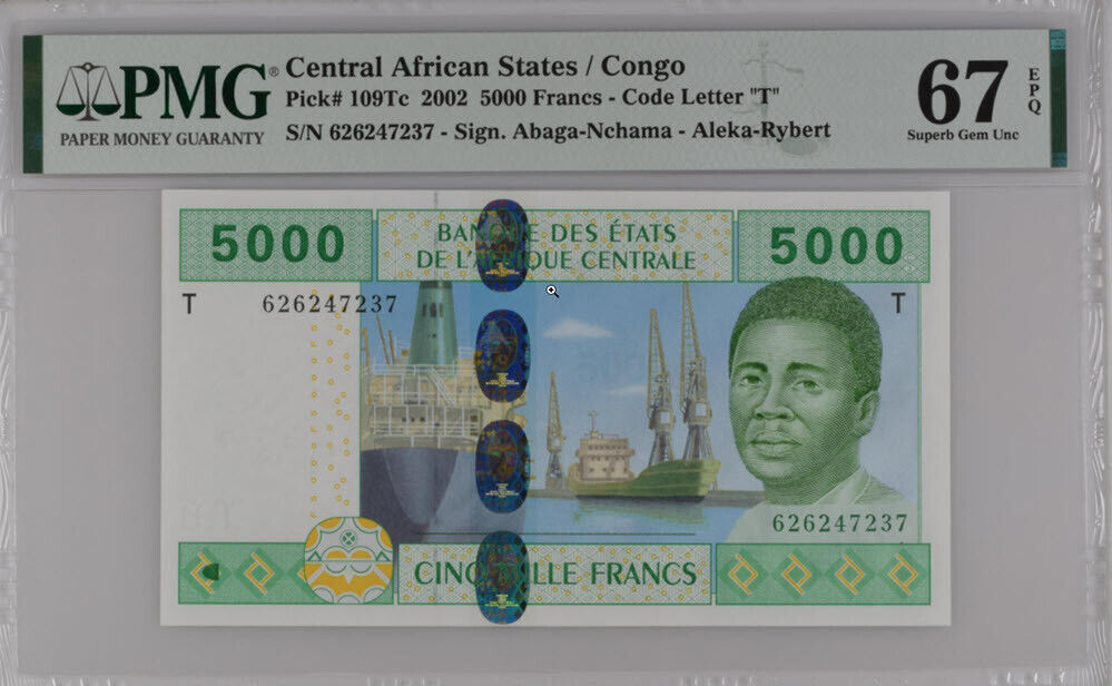 Central African States CONGO 5000 FR. 2002 P 109Tc Superb Gem UNC PMG 67 EPQ