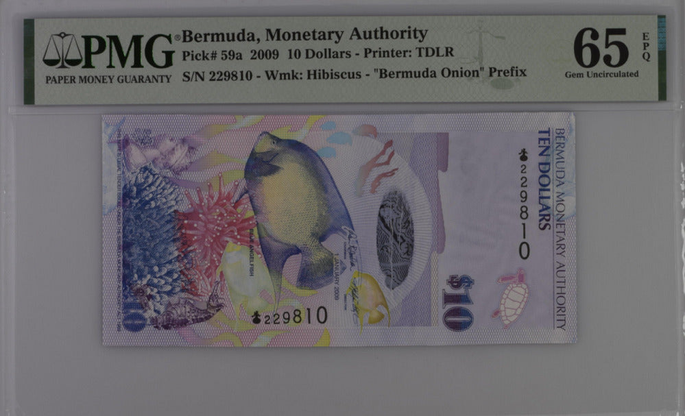 Bermuda 10 Dollars 2009 P 59 a Onion Gem UNC PMG 65 EPQ