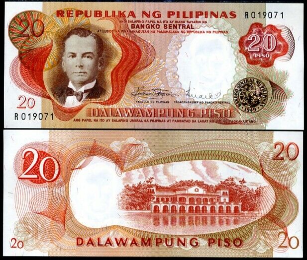Philippines 20 Piso 1949 ND 1969 P 145 b SIGN 8 UNC
