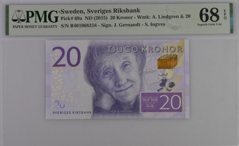 Sweden 20 Kronor ND 2015 P 69 a Superb Gem UNC PMG 68 EPQ
