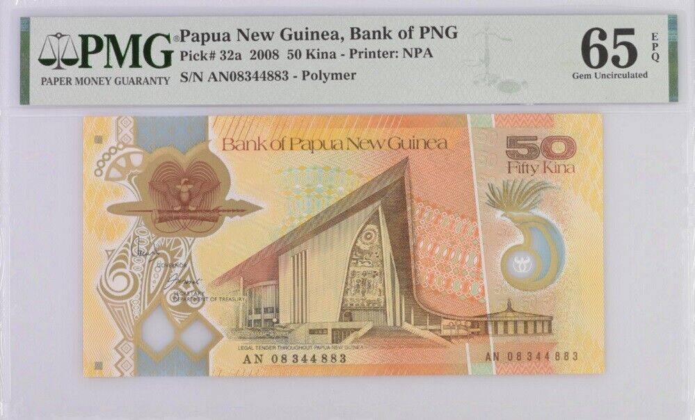 Papua New Guinea 50 Kina 2008 P 32 a Gem UNC PMG 65 EPQ