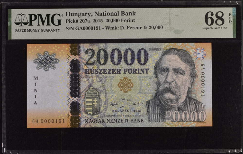 Hungary 20000 Forint 2015 P 207 a Low # 191 Superb Gem UNC PMG 68 EPQ