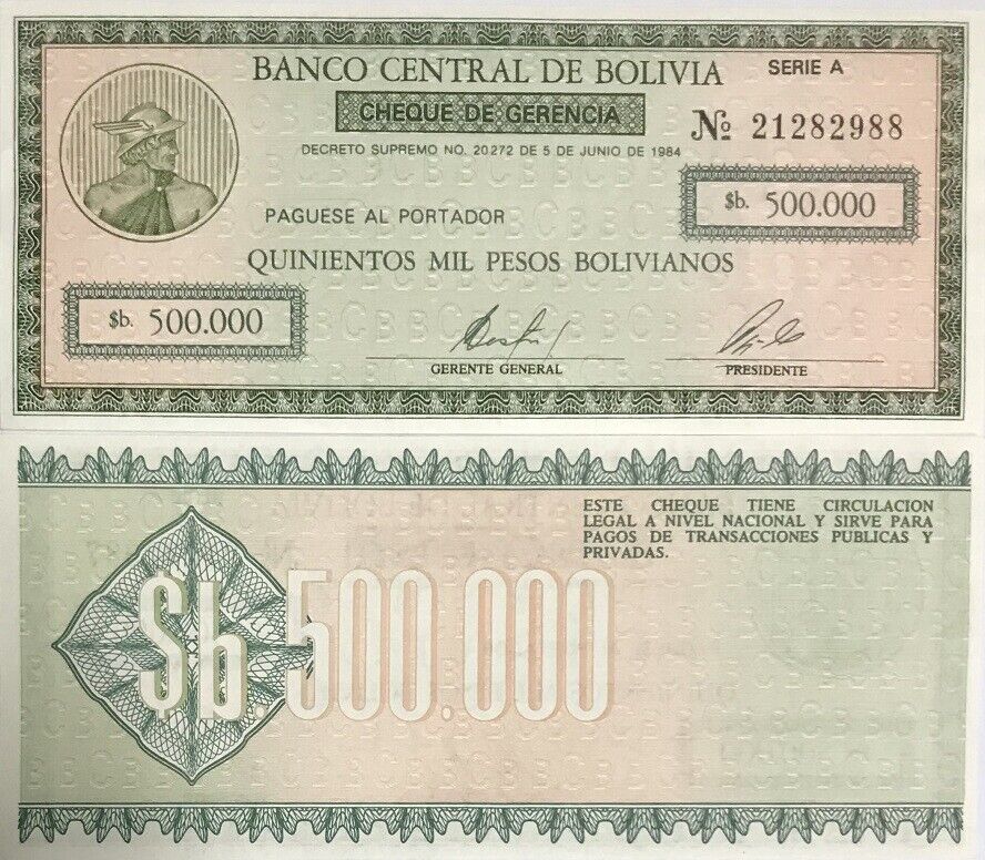 Bolivia 500000 Pesos Bolivianos 1984 P 189 AUnc