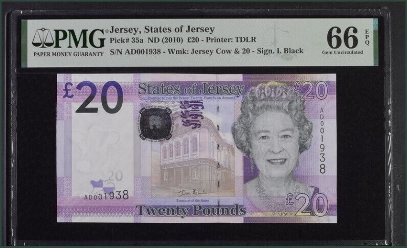 Jersey 20 Pounds ND 2010 QE II P 35 a Gem UNC PMG 66 EPQ
