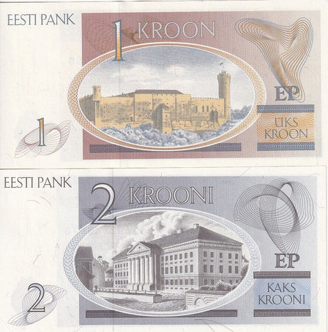 Estonia SET 2 PCS 1 2 Krooni 1992 P 69 P 70 UNC