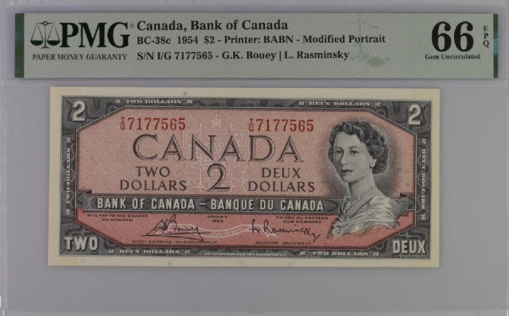 Canada 2 Dollar 1954 P 76 c Bouey Rasminsky Gem UNC PMG 66 EPQ