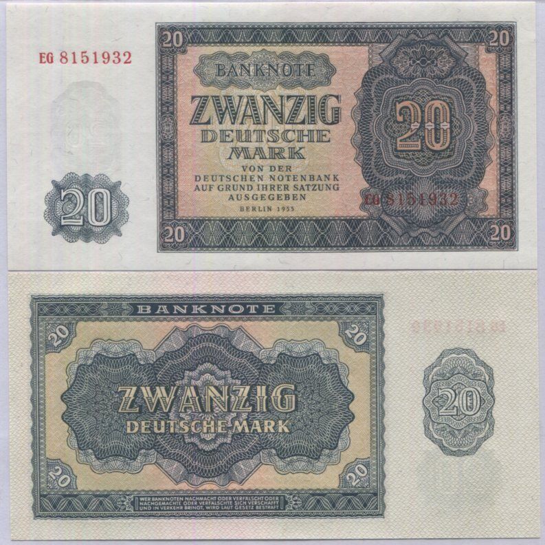Germany Democratic Republic 20 Deutsche Mark 1955 P 19 a UNC