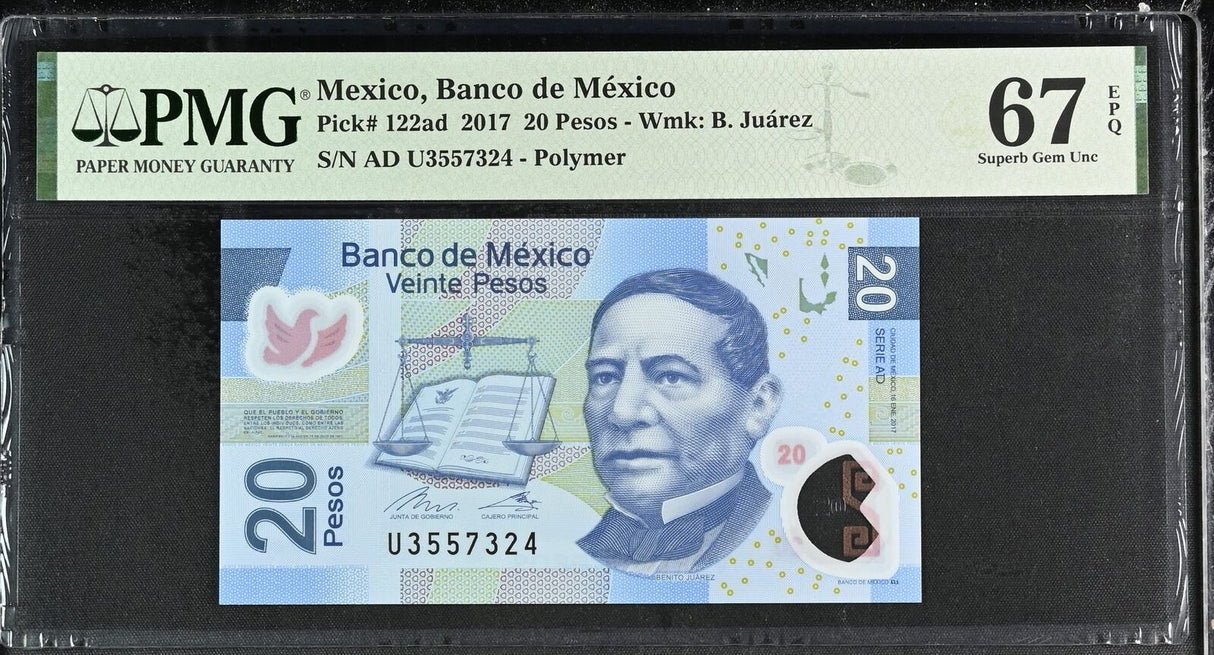 Mexico 20 Pesos 2017 P 122 ad AD Prefix Superb Gem UNC PMG 67 EPQ