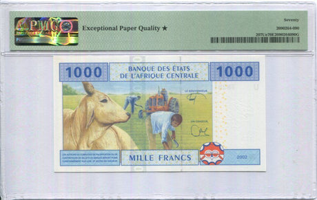 Central African States 1000 Fr. 2002 Cameroun P 207Ue Superb Gem UNC PMG 70 EPQ*