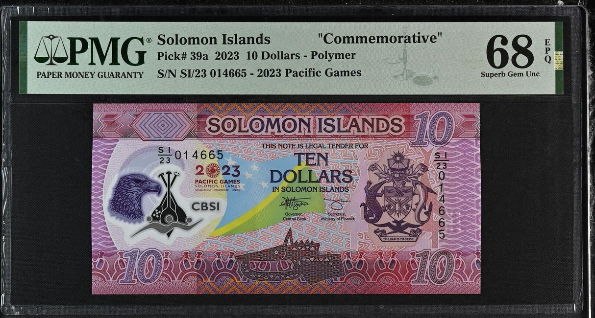 Solomon Islands 10 Dollars ND 2023 P 39 a Comm. Superb Gem UNC PMG 68 EPQ
