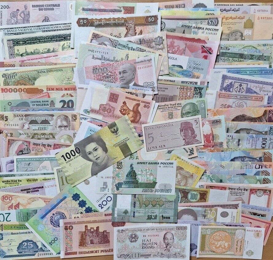 World Banknotes Lot Set 121 Pcs different notes