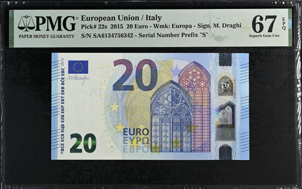 Euro 20 Euro Italy 2015 P 22 s Superb Gem UNC PMG 67 EPQ NR