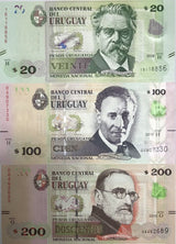 Uruguay Set 3 PCS 20 100 200 Pesos 2018 - 2019 P 93 P 95 P 96 UNC