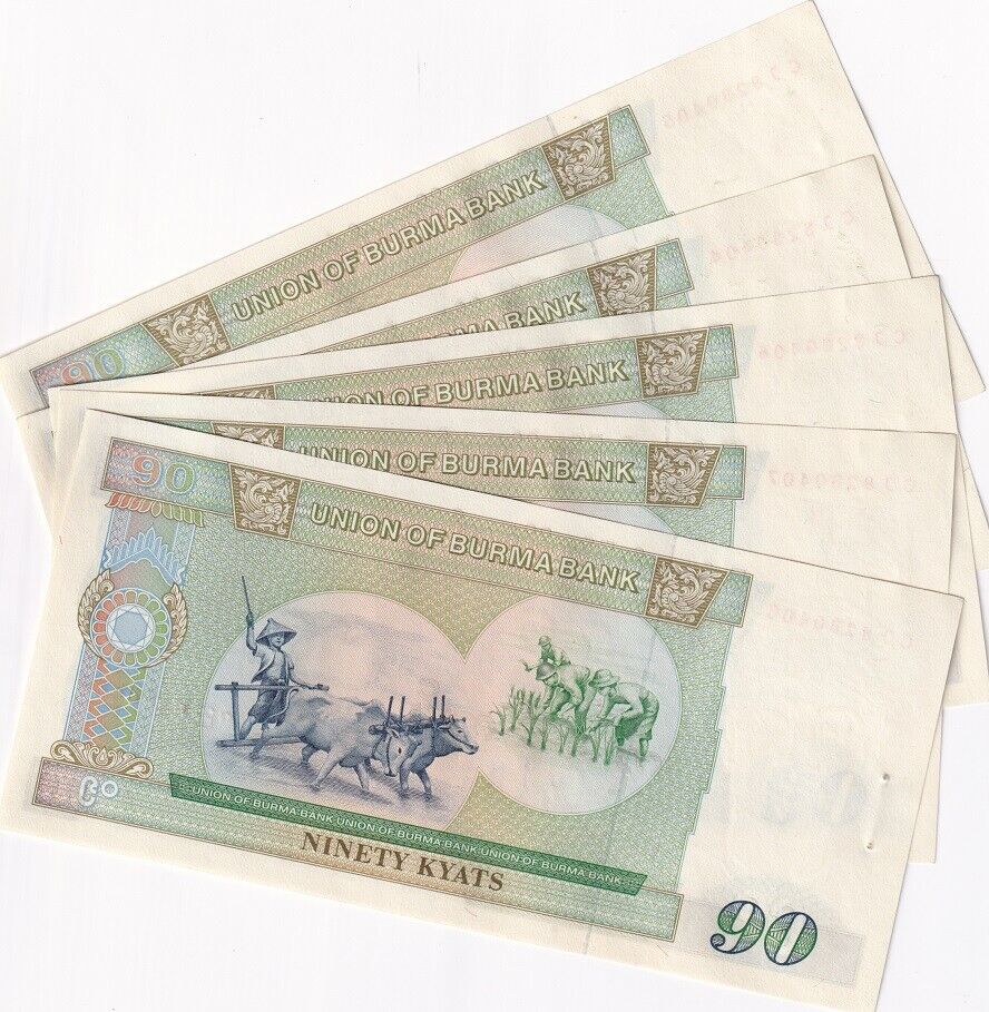 Burma 90 Kyats MYANMAR ND 1987 P 66 UNC W/H LOT 5 PCS