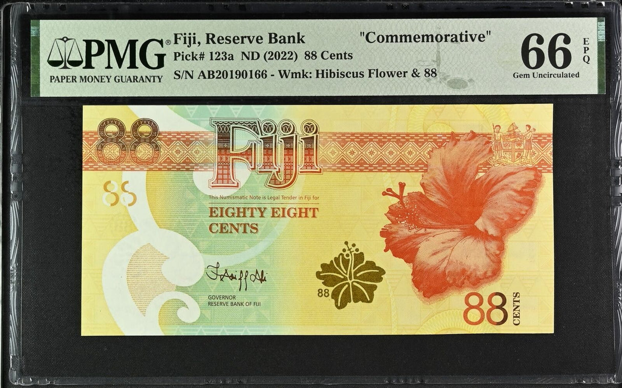 Fiji 88 Cents ND 2022 Comm. P 123 a AB prefix Gem UNC PMG 66 EPQ