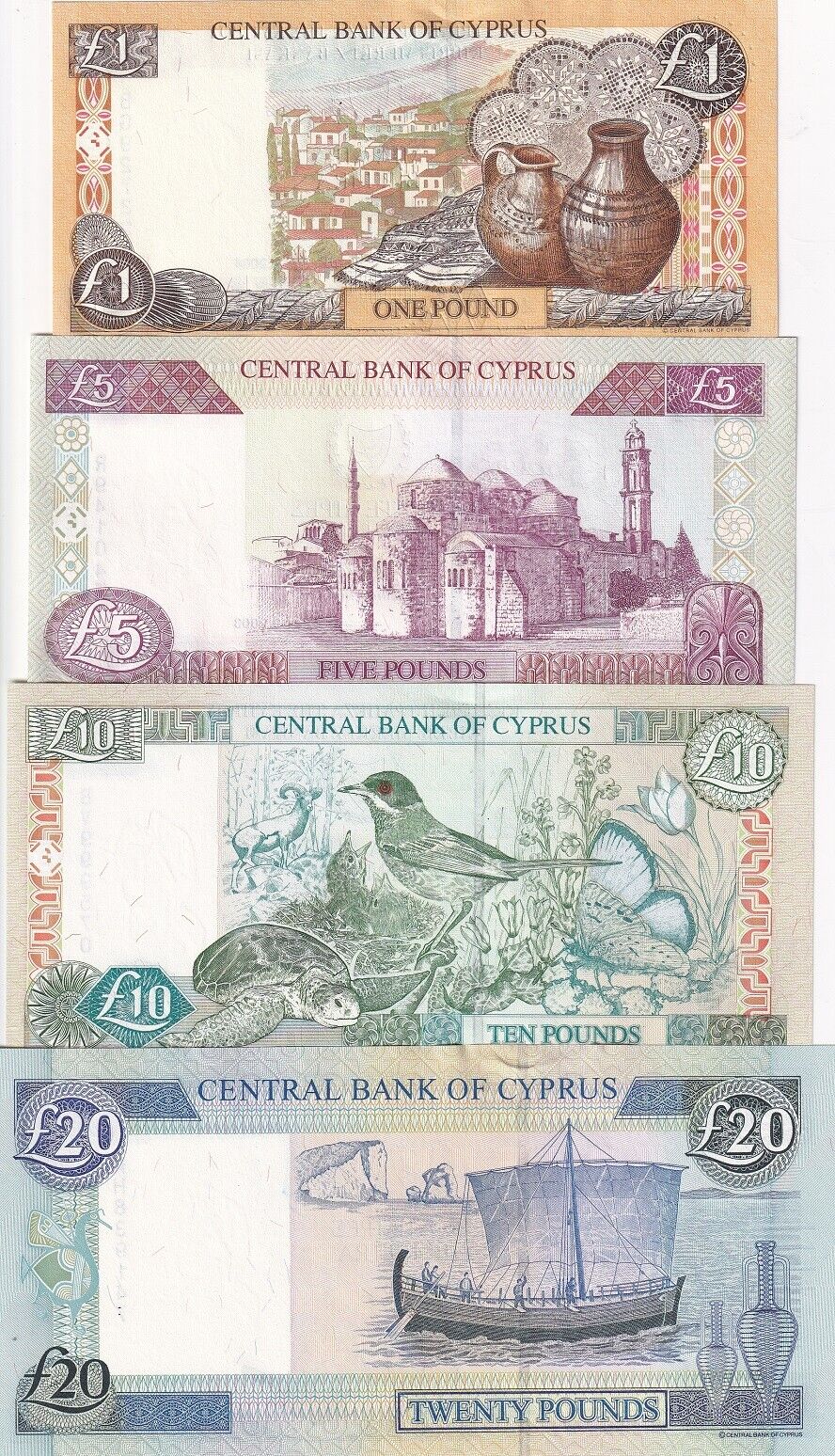 Cyprus Set 4 PCS 1 5 10 20 Pound 2003-2005 P 60 61 62 63 UNC