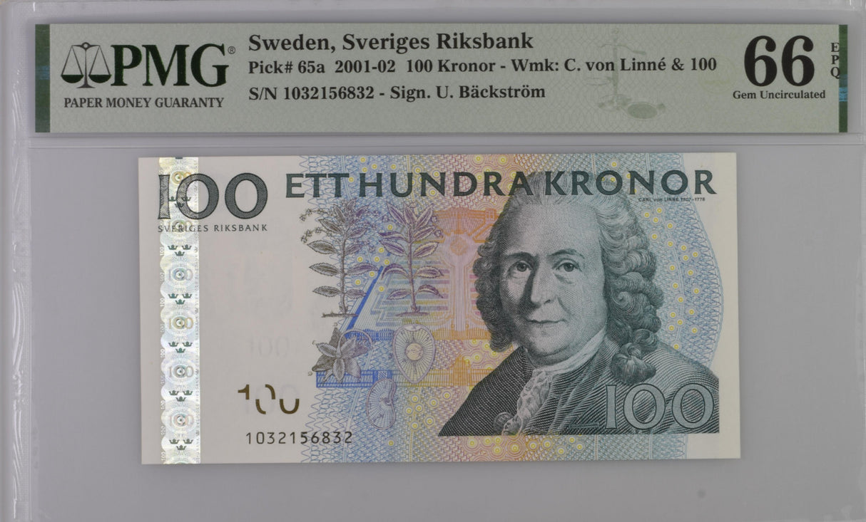 Sweden 100 Kronor 2001/2002 P 65 a Gem UNC PMG 66 EPQ