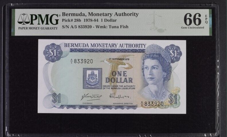 Bermuda 1 Dollar 1979 P 28 b Gem UNC PMG 66 EPQ