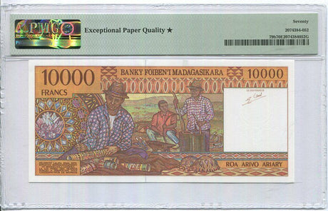 Madagascar 10000 Francs 2000 Ariary 1995 P 79 Superb GEM UNC PMG 70 EPQ Extra